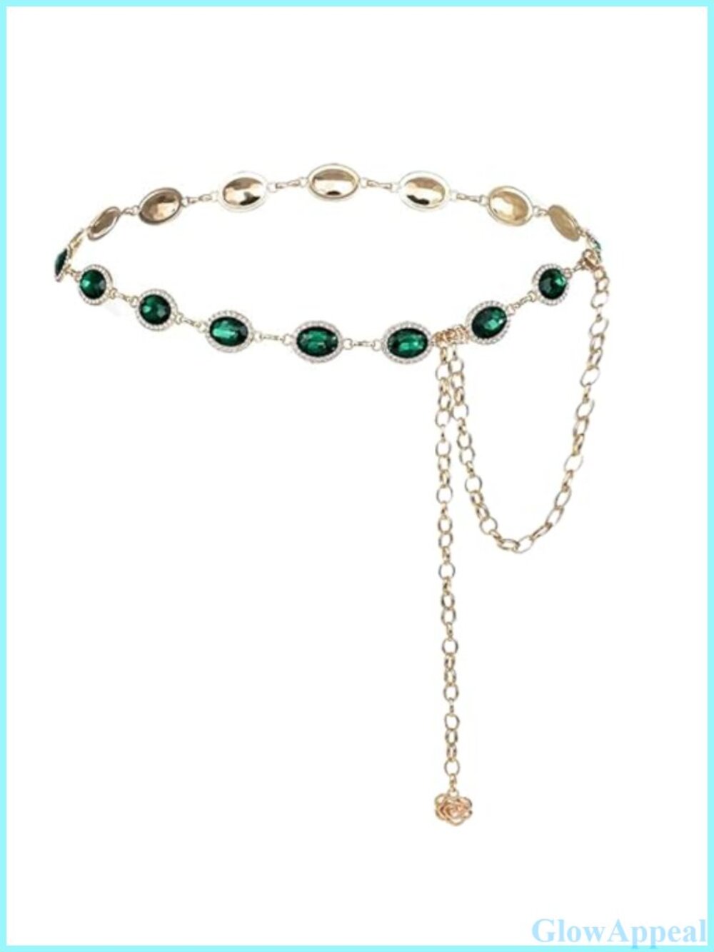 Gold Tone Metal Chain Waist Belt Rhinestone Oval Link Adjustable Vintage